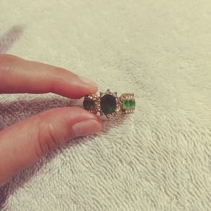 Ring With Green Stones. Size 6.